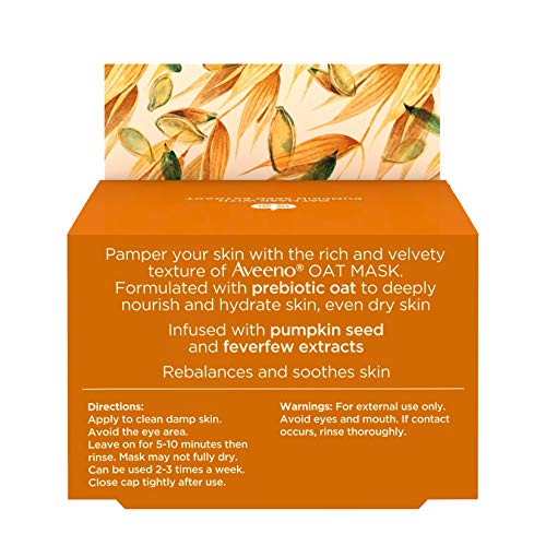 Aveeno Oat Face Mask with Soothing Pumpkin Seed Extract and Feverfew Extract,...