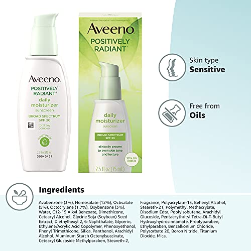 Aveeno Positively Radiant Daily Facial Moisturizer with Total Soy Complex and...