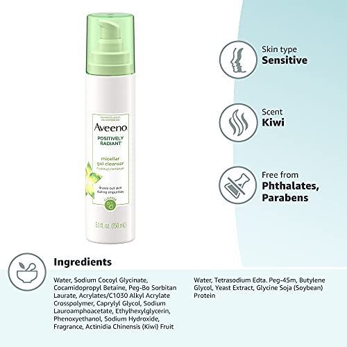Aveeno Positively Radiant Hydrating Micellar Gel Facial Cleanser with Moistur...