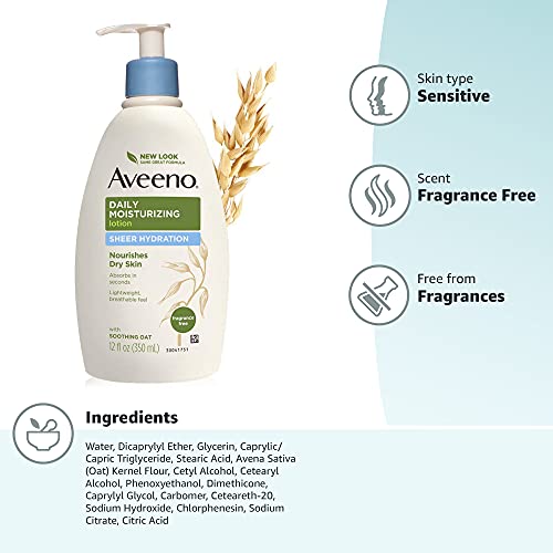 Aveeno Sheer Hydration Daily Moisturizing Lotion for Dry Skin with Soothing O...