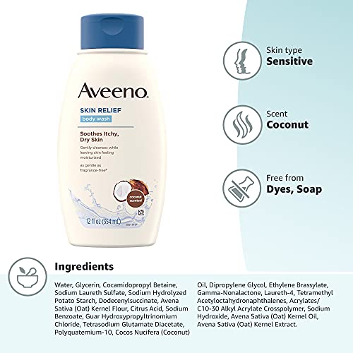 Aveeno Skin Relief Body Wash with Coconut Scent & Soothing Oat, Gentle Soap-F...