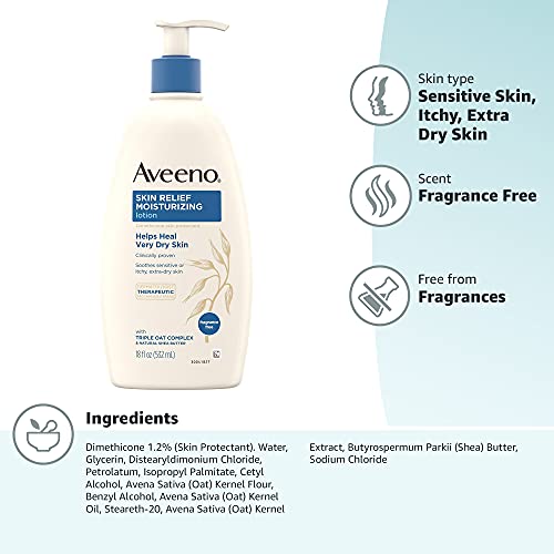 Aveeno Skin Relief Fragrance-Free Moisturizing Lotion for Sensitive Skin, wit...