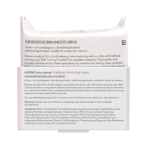 Aveeno Ultra-Calming Makeup Removing Facial Cleansing Wipes with Calming Feve...