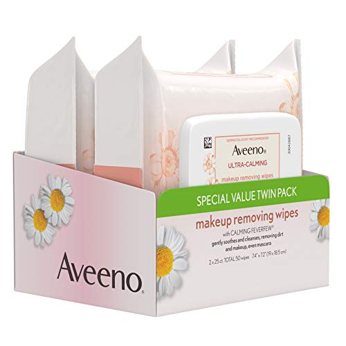 Aveeno Ultra-Calming Makeup Removing Facial Cleansing Wipes with Calming Feve...
