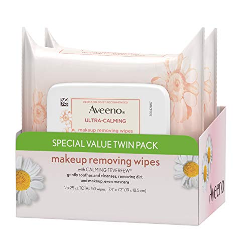 Aveeno Ultra-Calming Makeup Removing Facial Cleansing Wipes with Calming Feve...