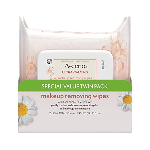 Aveeno Ultra-Calming Makeup Removing Facial Cleansing Wipes with Calming Feve...