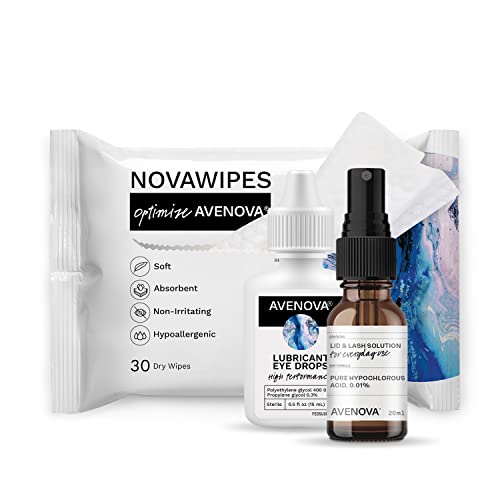 Avenova Eyelid and Eyelash Cleanser with NovaWipes and Avenova Eye Drops, Eff...