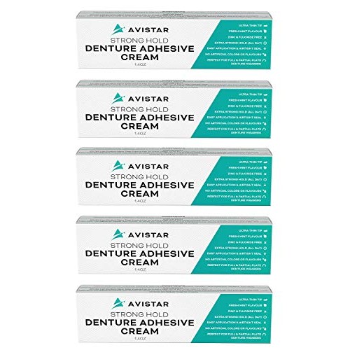 Denture Adhesive Cream (5 Pack) - Extra Strong Hold with Easy Application & M...