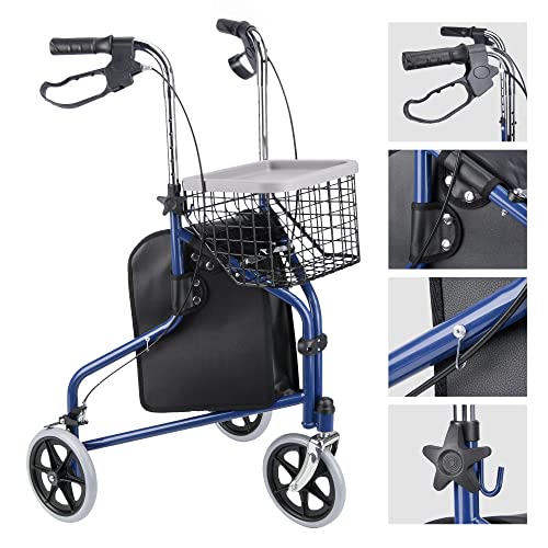 AW Folding 3 Wheel Rollator Tri Walker Walking Frame Mobility Aid Aluminium L...