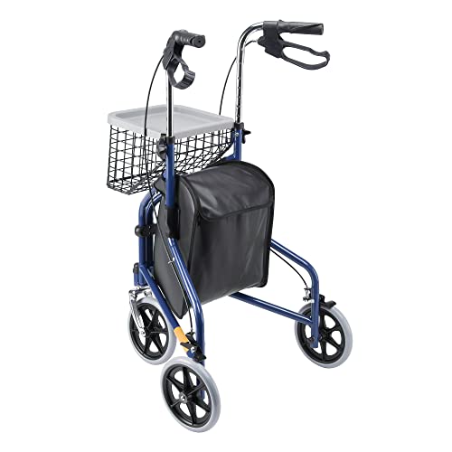 AW Folding 3 Wheel Rollator Tri Walker Walking Frame Mobility Aid Aluminium L...