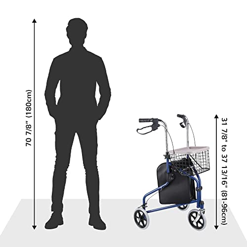 AW Folding 3 Wheel Rollator Tri Walker Walking Frame Mobility Aid Aluminium L...