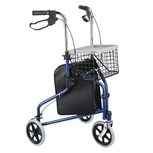 AW Folding 3 Wheel Rollator Tri Walker Walking Frame Mobility Aid Aluminium L...