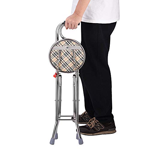 AW Medical Folding Walking Stick with Seat Four Legged Portable Travel Hiking...