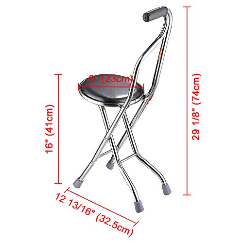 AW Medical Folding Walking Stick with Seat Four Legged Portable Travel Hiking...