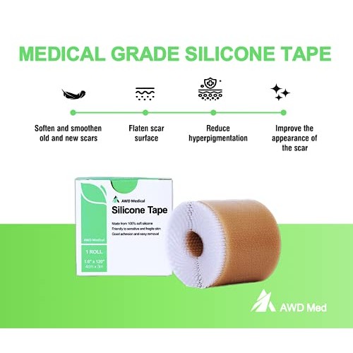 AWD Silicone Scar Sheets, Soft Silicone Scar – 1.6” x 120” – Reusable Painles...