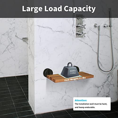 20" Folding Shower Seat Wall Mounted, Fold Down Teak Shower Bench for Small S...