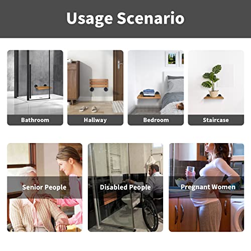 20" Folding Shower Seat Wall Mounted, Fold Down Teak Shower Bench for Small S...