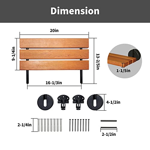 20" Folding Shower Seat Wall Mounted, Fold Down Teak Shower Bench for Small S...