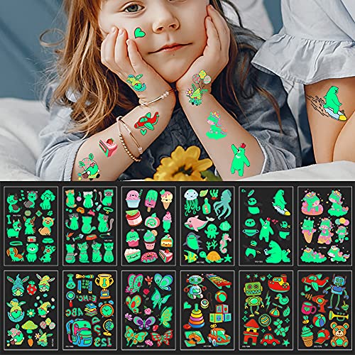 Cartoon luminous tattoo stickers for kids, 30 lovely mixed style temporary gl...