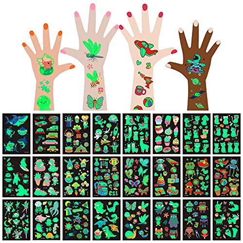 Cartoon luminous tattoo stickers for kids, 30 lovely mixed style temporary gl...