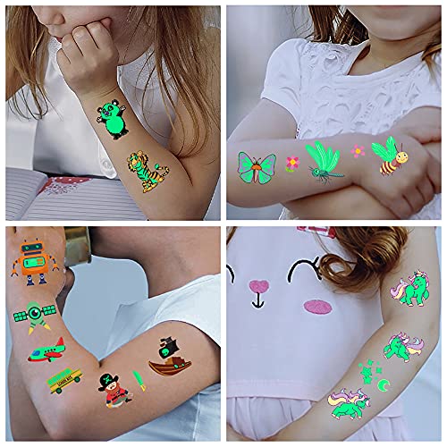 Cartoon luminous tattoo stickers for kids, 30 lovely mixed style temporary gl...