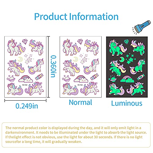 Cartoon luminous tattoo stickers for kids, 30 lovely mixed style temporary gl...
