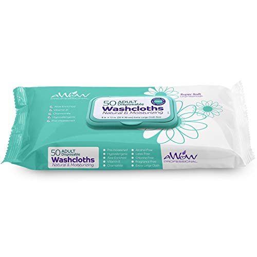 AWOW Professional Natural Adult Disposable Cleansing Washcloths, 50 Large Inc...