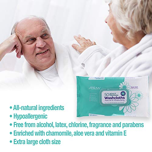 AWOW Professional Natural Adult Disposable Cleansing Washcloths, 50 Large Inc...