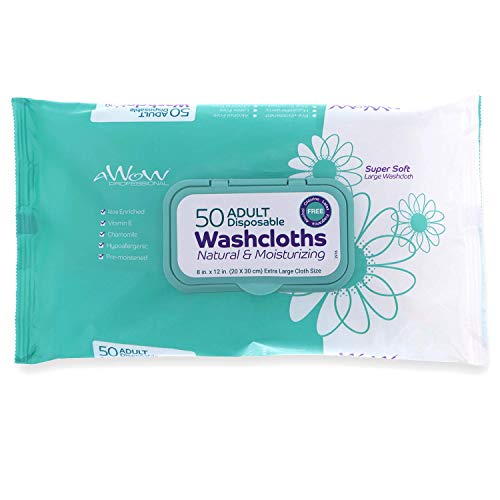 AWOW Professional Natural Adult Disposable Cleansing Washcloths, 50 Large Inc...