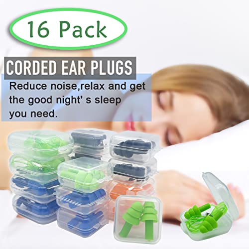 Ear Plugs for Sleeping,16 Pairs Noise Canceling Ear Plugs Soft Reusable Silic...