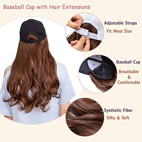AynnQueen Baseball Cap with Hair Extensions for Women Adjustable Hat with Syn...