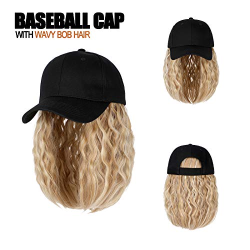 AynnQueen Baseball Cap with Hair Short Bob Hair Extensions for Women 14inch K...