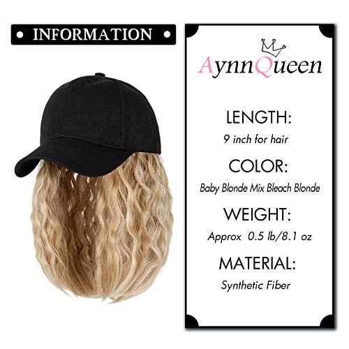 AynnQueen Baseball Cap with Hair Short Bob Hair Extensions for Women 14inch K...