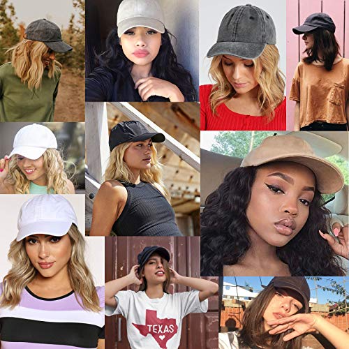 AynnQueen Baseball Cap with Hair Short Bob Hair Extensions for Women 14inch K...