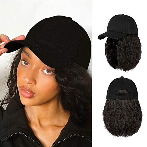 AynnQueen Baseball Cap with Hair Short Bob Hair Extensions for Women 14inch K...