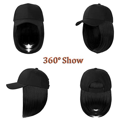 AynnQueen Baseball Cap with Hair Short Bob Hair Extensions for Women Wavy Nat...
