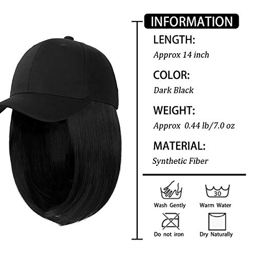 AynnQueen Baseball Cap with Hair Short Bob Hair Extensions for Women Wavy Nat...