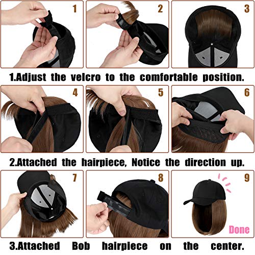 AynnQueen Baseball Cap with Hair Short Bob Hair Extensions for Women Wavy Nat...
