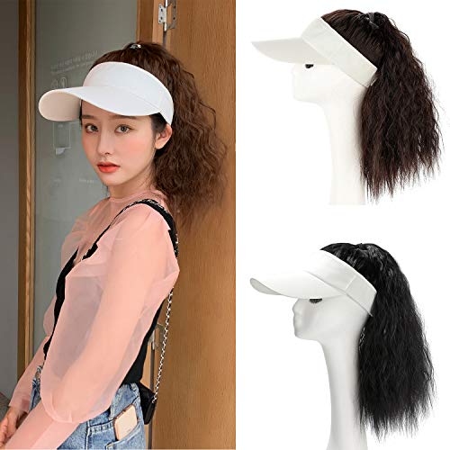 AynnQueen Ponytail Extension with Hat Curly Wavy Ponytail Wig with Visor Cap ...