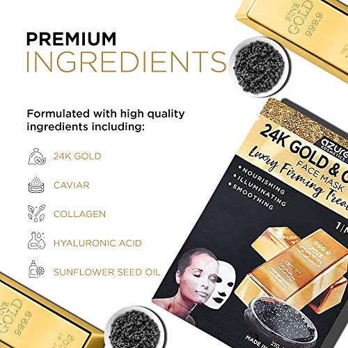 AZURE 24K Gold & Caviar Luxury Firming Facial Sheet Mask - Smoothing, Hydrati...