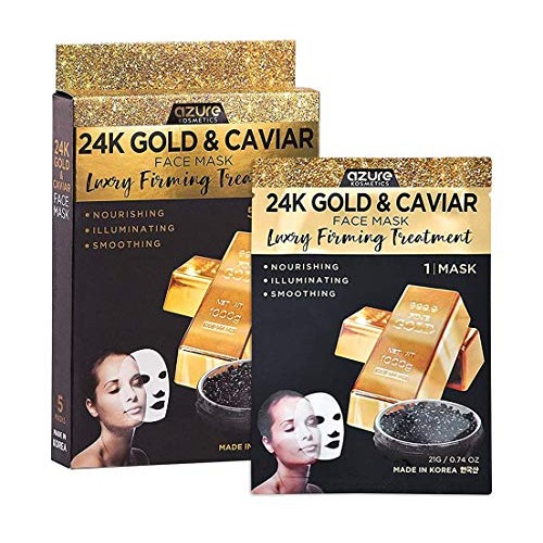 AZURE 24K Gold & Caviar Luxury Firming Facial Sheet Mask - Smoothing, Hydrati...