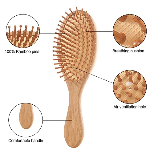 Bamboo Hair Brush Comb Set, Eco-Friendly Anti-Static Detangling Comb Hairbrus...