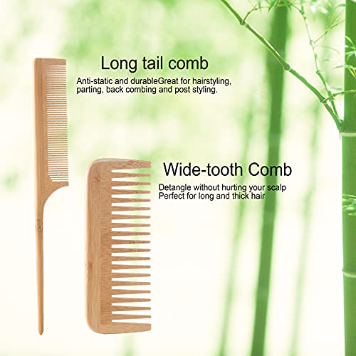 Bamboo Hair Brush Comb Set, Eco-Friendly Anti-Static Detangling Comb Hairbrus...