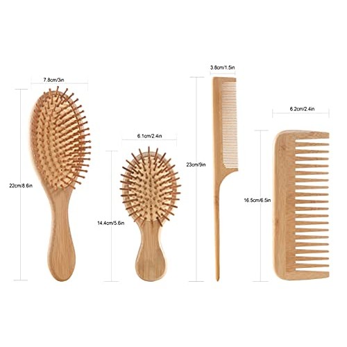Bamboo Hair Brush Comb Set, Eco-Friendly Anti-Static Detangling Comb Hairbrus...