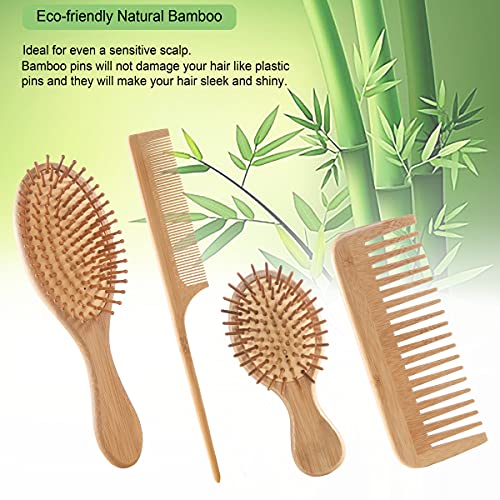 Bamboo Hair Brush Comb Set, Eco-Friendly Anti-Static Detangling Comb Hairbrus...