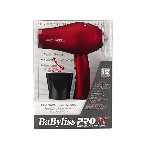 BaBylissPRO TT Tourmaline Titanium Travel Dryer, Red