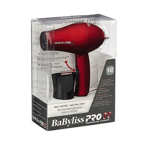 BaBylissPRO TT Tourmaline Titanium Travel Dryer, Red