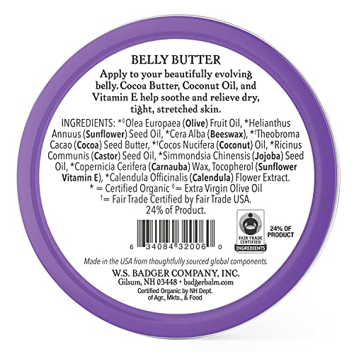 Badger - Belly Butter, Cocoa Butter & Calendula, Certified Organic Belly Butt...