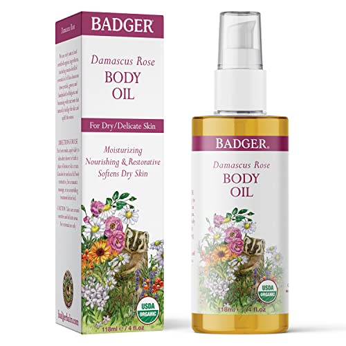 Badger - Body Oil, Damascus Rose, Certified Organic Body Oil, Natural Body Oi...