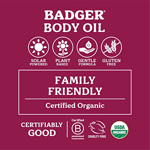 Badger - Body Oil, Damascus Rose, Certified Organic Body Oil, Natural Body Oi...
